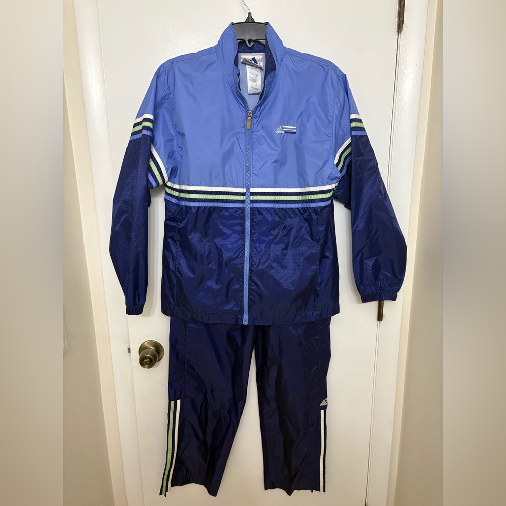 ADIDAS | Vintage windbreaker tracksuit blue colorblock stripes | women’s size S